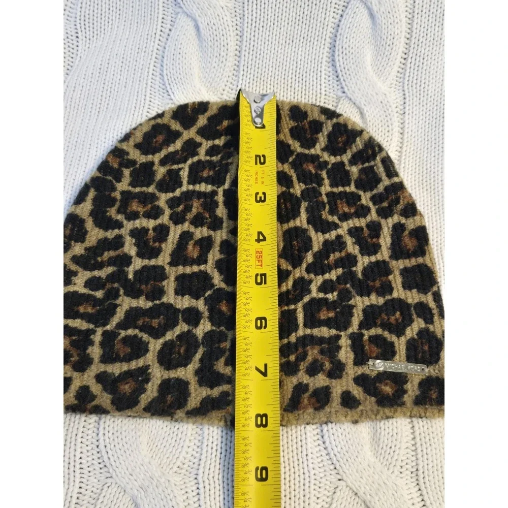Michael Kors Leopard Print Knit Beanie‎ Hat Brown Black Acrylic Women's OSFA